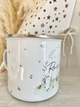 Load image into Gallery viewer, Easter Bunny Wreath Enamel Mug
