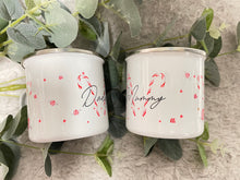 Load image into Gallery viewer, Personalised Candy Cane Enamel Mug