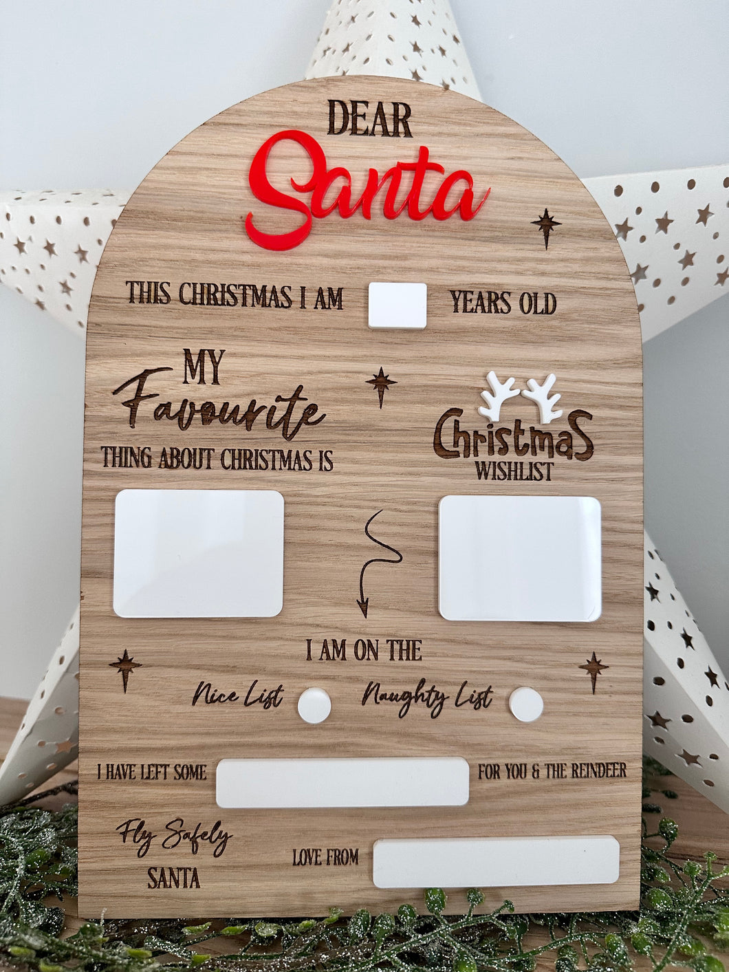 Engraved 'Dear Santa' Wipeable Board/Sign.