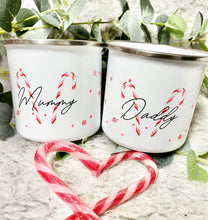Load image into Gallery viewer, Personalised Candy Cane Enamel Mug
