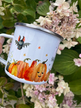 Load image into Gallery viewer, Personalised Halloween Bat Enamel Mug
