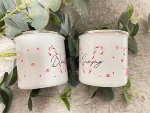 Personalised Candy Cane Enamel Mug
