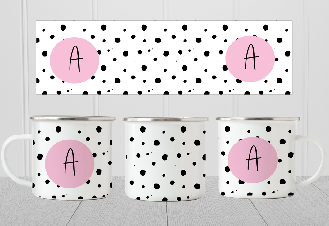 Personalised Dotty Initial Enamel Mug- Pink