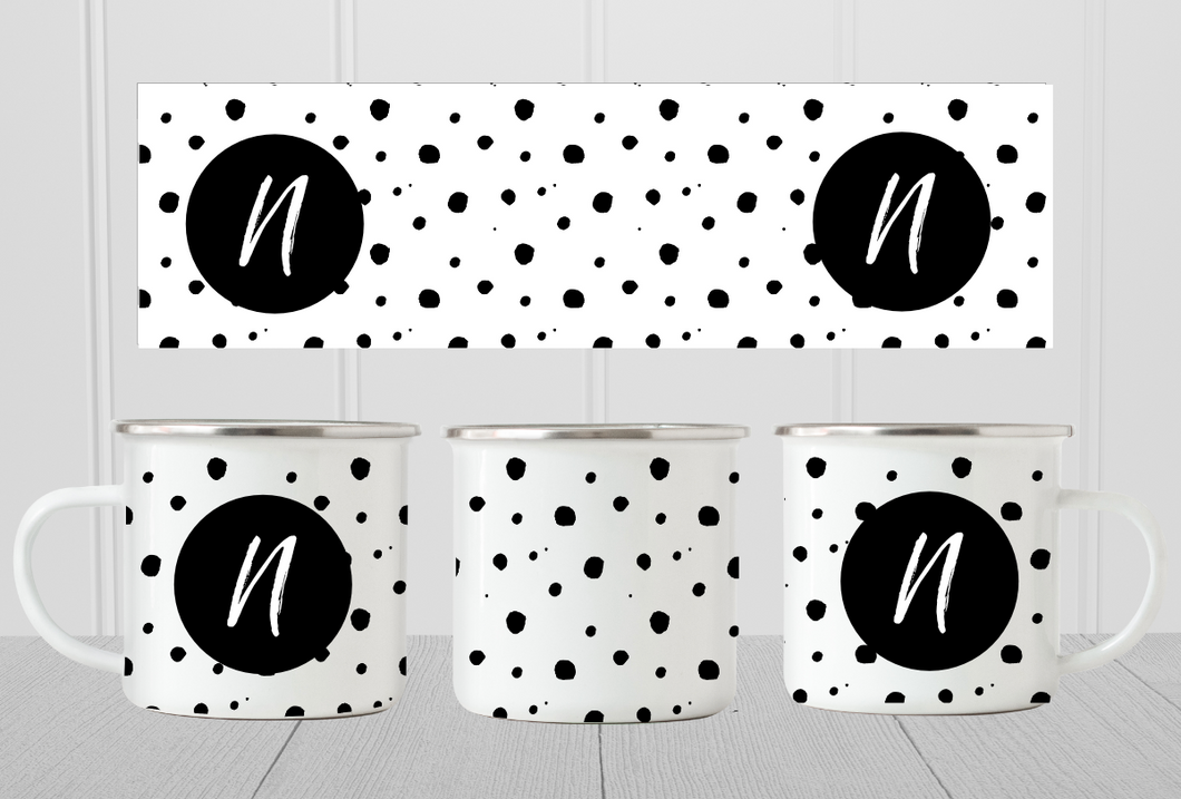 Personalied Dotty Initial Enamel Mug-Black