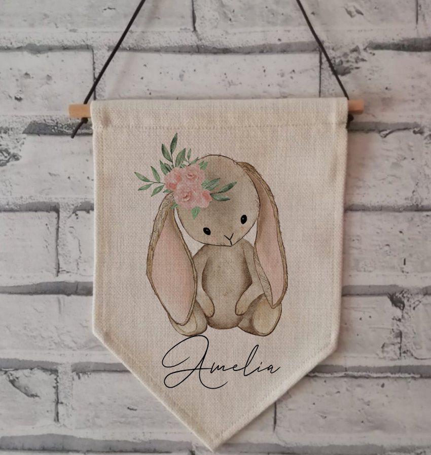 Personalised Bunny Linen Pennant