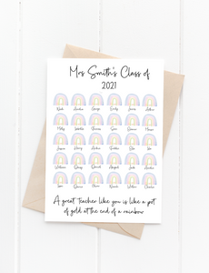 Personalised Rainbow Teacher Card