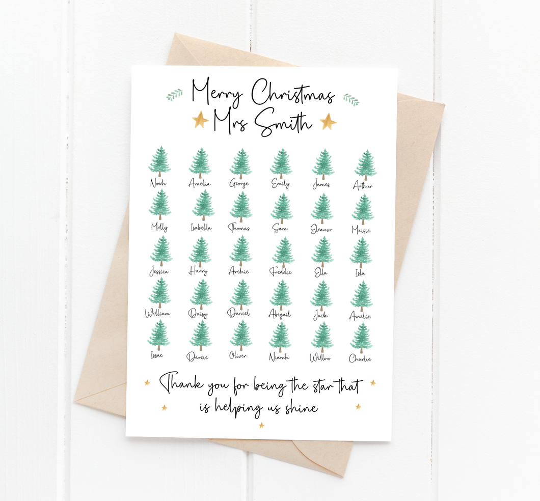 Personalised Christmas Tree Class Card